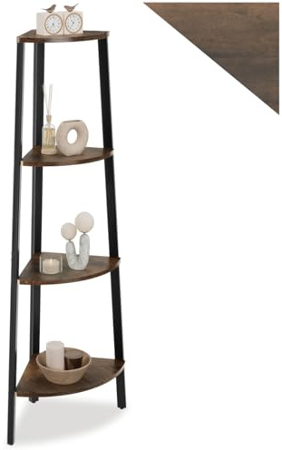 tectake® Scaffale ad angolo 34x34x125cm, Libreria 4 Ripiani, Libreria verticale angolare con mensole, Scaffale salvaspazio per Soggiorno, Salotto, Camera da letto, Ufficio - Legno Industriale Scuro