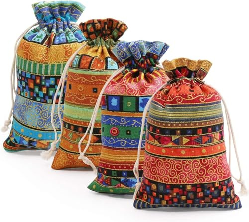 SIEVEN Drawstring Dice Bag D&D Dice Storage Pouches for Dice, Candy, or Jewelry, Gift Bags 4 Pieces