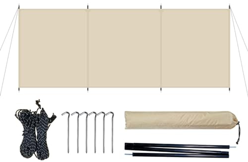SHYP Camping Windbreak, Versatile Wind Blocker Light Waterproof Oxford Cloth Garden Stove Windscreen, Outdoor Windshield Shelter for Beach Privacy Protects and BBQ Picnic, 13.8x4.6ft, Khaki