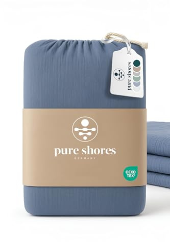 pure shores - Musselin Bettwäsche 135x200 | Bettwäsche 135x200 Baumwolle | Bettwäsche-Sets | 100% Baumwolle mit OEKOTEX | Reißverschluss | Bettwaren | Bedding Set | 1 Kissen 80x80 | Gezeiten-Blau