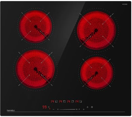 Hermitlux Plaque Vitrocéramique 4 Feux Encastrable 59 cm, 14 Niveaux de Puissance, Verrouillage Enfant et Minuterie, 6000W