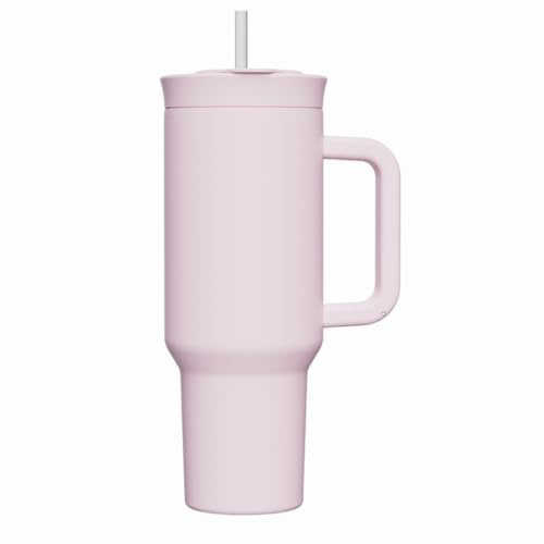 Besot Tazza con cannuccia con tappo a scatto da 1,18 l, con manico, adatta per portabicchieri da auto, a prova di perdite, in acciaio inossidabile 304, bottiglia d'acqua da viaggio... (Bianco)
