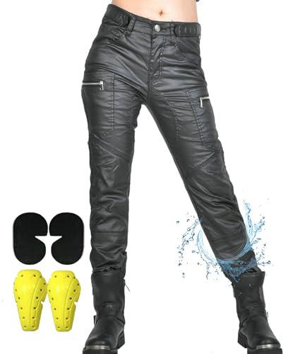 SHUOJIA Motorradhose für Damen, wasserdicht beschichtete Motorradjeans mit Protektoren, Stretch-Motorradbekleidung, Jeans mit mehreren Taschen (Black-B,M)