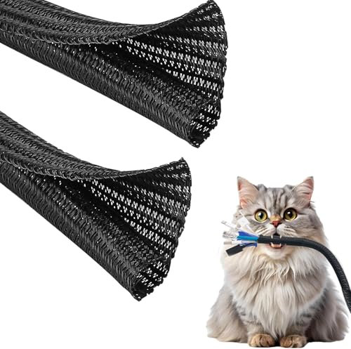 2pcs 10ft Black Cable Tidy Sleeve, Cable Tidy, Cable Sleeve, Braided Cable Sleeve Split& Self-Wrap Sleeving for Usb Cable Power Cord Audio Video Cable, Protect Cat From Chewing Cords