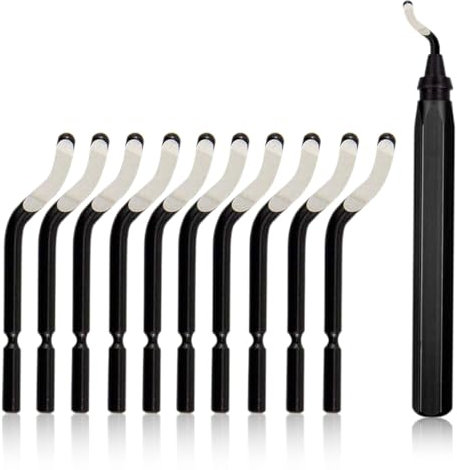 DWFEYOI Sbavatore di Attrezzi Set, Sbavatura Strumento Universale con 10 Pezzi Lame di Ricambio HSS, Manico Lega di Alluminio, Sbavatore a 360° Rotanti per stampante 3D, plastica, acciaio inox