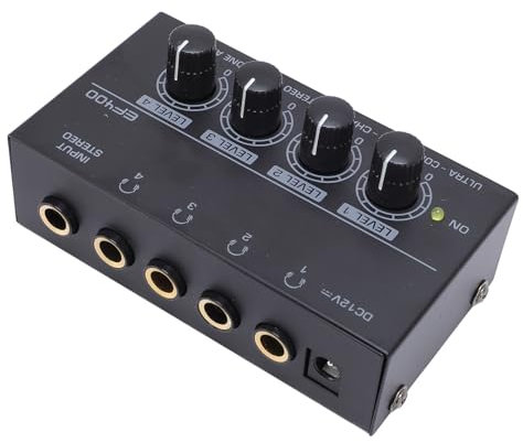 Goshyda Amplificateur de Casque, Amplificateur de Volume de Casque Portable à 4 Canaux, Amplificateur Audio Stéréo Metal Splitter des écouteurs avec Adaptateur de Puissance, pour Les