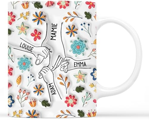 Cadeau Plus Mug Personnalisé Prénom - Mamie Maman Tenant Les Mains - Cadeau Mamie, Tasse Personnalisée Maman, Mug grand mere, cadeau fete des meres, tasse fete des meres personnalisé (Modèle 9)