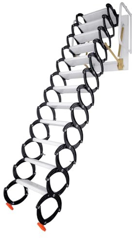 Dachtreiter Wandmontage mit 12 Stufen, Klapptreppe mit Geländern, maximale Tragkraft 400 kg, Auszugssystem für Dachleitern - geeignet für Dachböden, Garagen, Dächer, Keller