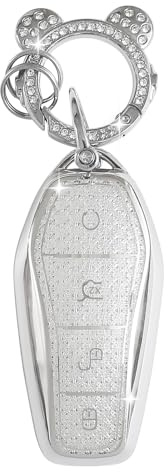 ZVRSUA Autoschlüssel hülle Passt für BYD,Schlüsselcover TPU mit Glitzer Schlüsselanhänger，Autoschlüssel Schutzhülle Kompatibel mit BYD Atto 3 Han Tang Song Pro-DM-i Yuan Qin Seal Dolphin (Silber)