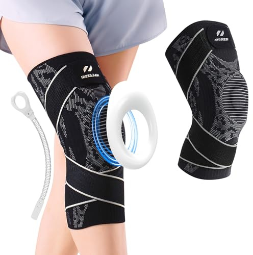 Shyllin Rodilleras Menisco y Ligamento, Rodillera Ortopedica, Rodillera Rotuliana, Rodillera Deportiva Compresion con Almohadillas de Rótula y Estabilizadores Laterales (Negro, Medium)