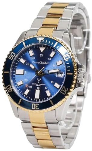 Generisch Herren Armbanduhr Edelstahl Bicolor Taucheruhr Pierre Chaubert Saphirglas Ziffernblauu blau UVP:279€