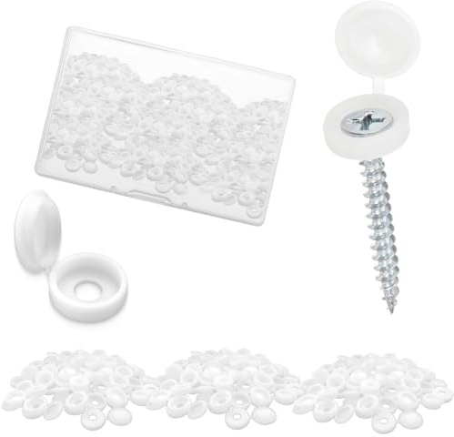 JEYORZY 150 Pièces Bouchon à Vis en Plastique, Cache Vis à Charnière pour les Vis Nombre 6/8, avec Boîte de Rangement, Couvercles à Bouton-Pression à Vis pour Meubles, Placards, Étagères