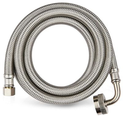 Pack of 1 Foskan 10FT Braided Stainless Steel Dishwasher Hose, 3/8” comp x 3/4” FHT Water Supply Line with 90 Degree FGH Elbow (10FT)