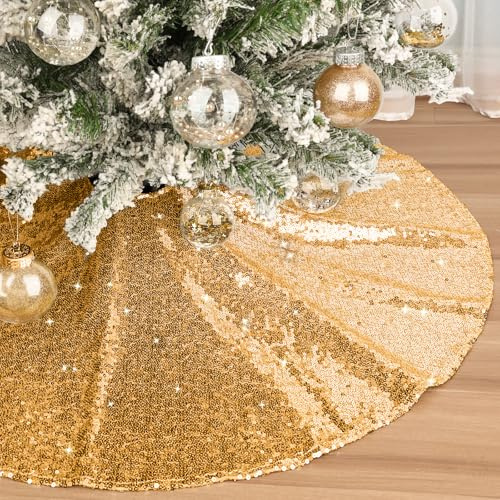 TYL&TYS 30 Inch Christmas Tree Skirt, Glitter Sequin Xmas Tree Skirt, Sparkle Small Tree Skirt for New Year Holiday Party Christmas Tree Decoration (Gold)