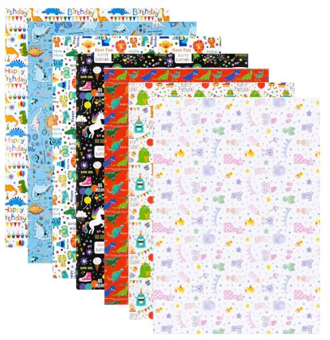 Culinavog 7 rotoli Carta regalo compleanno, 70 x 50 cm carta da regalo per Regali, Set carta Regalos Ragazzi con motivo colorato per San Valentino Festa Valentine's Day Fai da Te Giorno di Natale