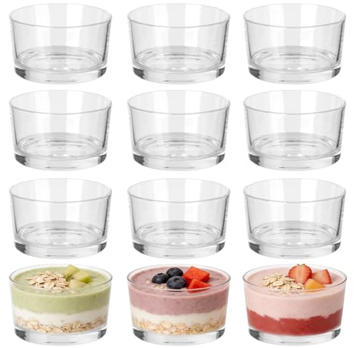 TTOPBAO 12 pezzi confezione da Coppette da dessert in vetro, Bocca larga da 200 ml, Coppette da budino, mousse, Yogurt in vetro trasparente, adatte per dessert, Frutta, gelato, snack