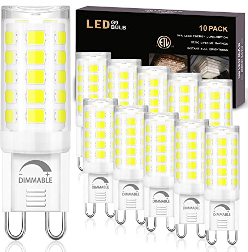winshine 10 Pack G9 LED Bulb Dimmable 6000K Daylight 4W, 40Watt G9 Halogen Equivalent G9 Bi Pin Base,T4 Chandelier Lighting No-Flicker Light Bulb 120V AC
