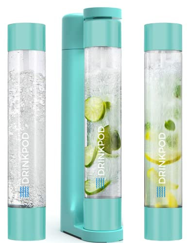 Fizzpod Soda Maker Home Soda Carbonation,Fizzy Bubbly Drink Machine with 3 PET Bottles, 3 Caps, 1 Carbonator Cap and Manual, Coffee, Tea and Cocktail Drinks with Fruit (Aruba Blue)