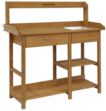 Alice's Garden - Table de rempotage en Bois Capucine. 1 tiroir. 2 étagères. 1 évier. Crochets