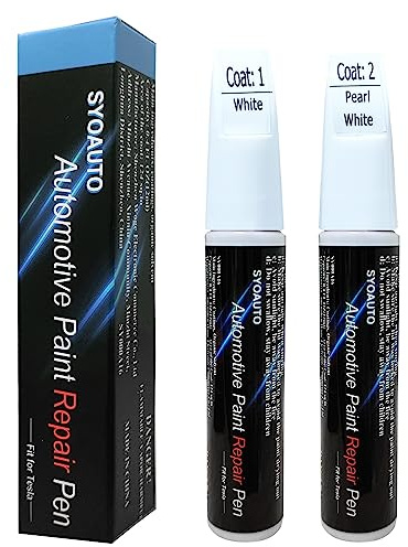 SYOAUTO Pearl White PPSW Touch Up Paint for Tesla Model Y 3 X S Car Touch Up Paint Pen 0.4 oz Automotive Scratch Repair Pen Brush and Tip 2 in 1 Pen (Pearl White PPSW)