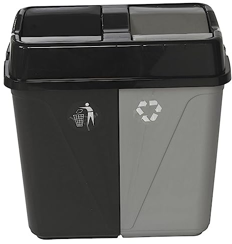 URBNLIVING 60L Duo Kitchen Bin Waste Garbage Can 2 Compartments With Bas Connectors (Black/Grey)