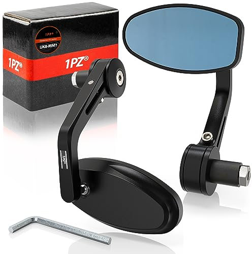 1PZ F26-7M8 Rétroviseur moto anti-éblouissant CNC Rétroviseurs de guidon barre universels bleus 7/8 22 mm, remplacement pour vélos électriques scooters VTT UTV Z1000 Z750 MT03 monster mt07 mt09