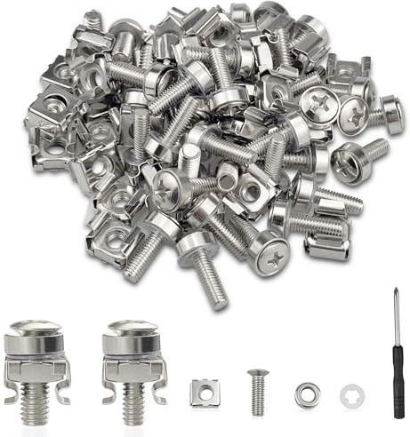 40Pcs M5 M6 Cage Nuts，Cabinet screws Rack Mount Server Shelves Bolts & Washers Nut Tool Bolts Washers Set for Network Cabinets（with Screwdriver）