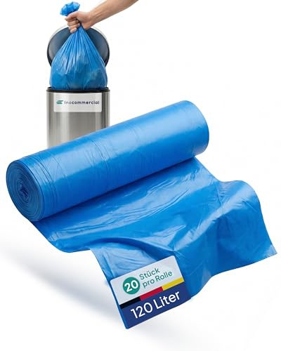 Inoverse Müllsäcke 120 liter, 200 Stück 70x110 cm, Müllbeutel | Blaue Säcke, reißfest, Müllsack aus Recycling-LDPE, Mülltüten, Abfallsäcke, für große Mülltonnen und Renovierungsabfälle