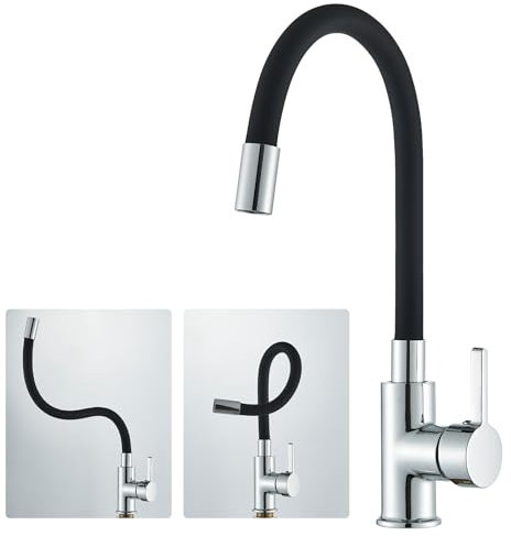 Llffssdg Flexibler Wasserhahn Küche Schwarz, Küchenarmatur mit Schwenkbarem & Flexiblem Auslauf, Hochdruck Spültischarmatur 360° Drehbar, Mischbatterie mit Wasserspar-Aerator aus Edelstahl