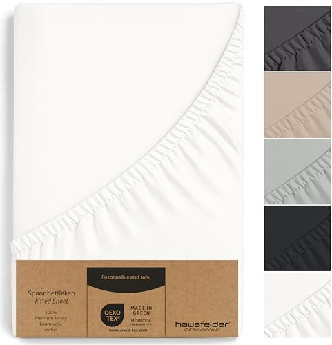 Hausfelder Lenzuolo con angoli elasticizzati 90 x 200 – 100 x 200 cm, altezza 40 cm, in jersey di cotone, per materassi a molle, altezza fino a 40 cm, lenzuolo con angoli 90 x 200 cm, 100 x 200 cm