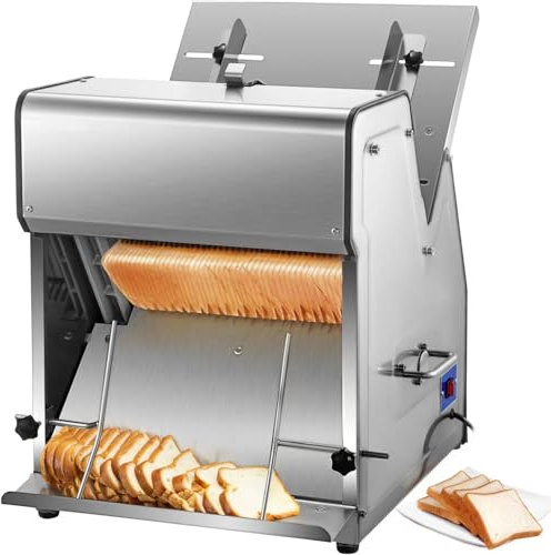 370W Commercial Bread Slicer, Stainless Steel Food Slicer Machine with 12mm Blades, Adjustable Bread Length, Easy To Clean, Cutting Machine for Toast, Bread, Ham, Rice Cake, Mushrooms