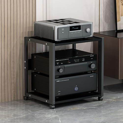 Rack Audio Mobile Con Ruote Universali, Av Tower Media Stand Supporto, 2/3/4/5 Livelli Armadio Audio HiFi Rack, Scaffale AV Per Rack HiFi Mobile, Per Soggiorno, Sala Teatro, Centro Intratte(Black,H49c
