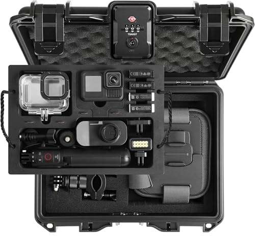 Koffer-Organizer für GoPro Hero 13, abschließbarer, TSA-konformer, wasserdichter Hartschalenkoffer mit zwei Ebenen für GoPro Hero 12/11/10/9/8/Media Mod/Volta/Creator Edition/Action-Kamera und weitere