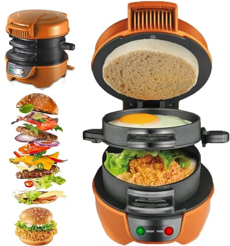 Electric Breakfast Muffin Maker Commercial Sandwich Maker With Egg Cooker Ring Non-Stick Panini Presses Sandwich Makers Easy To Clean Double Sided Heating Hamburger Maker Machine for Waffles