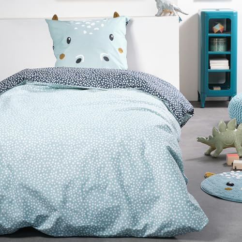Familando Hippo Bettwäsche Set 2-teilig 135x200 80x80 cm – Kissenbezug mit Ohren – 100% Baumwolle Renforcé – Hautfreundlich & atmungsaktiv – Wendemotiv – Öko-TEX Zertifiziert