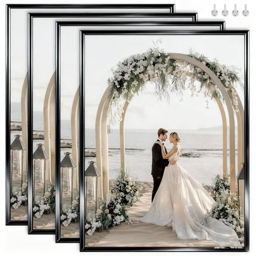 DAJAVE 4 Stück Bilderrahmen A4 Schwarz 21x30 cm Rahmen A4 Aluminium Metall, Rahmen mit Acrylglas zum vertikalen oder horizontalen Aufhängen, für Fotos, Poster, Puzzles