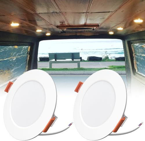 TrustWheel 2er Set LED Einbaustrahler 12V 3W Warmweiß 3000K Dimmbar LED Spot 12V IP44 Einbauleuchten Decke Loch 70-75mm für Wohnmobil Boot Wohnwagen Camper Badezimmern Auto Innenraumbeleuchtung