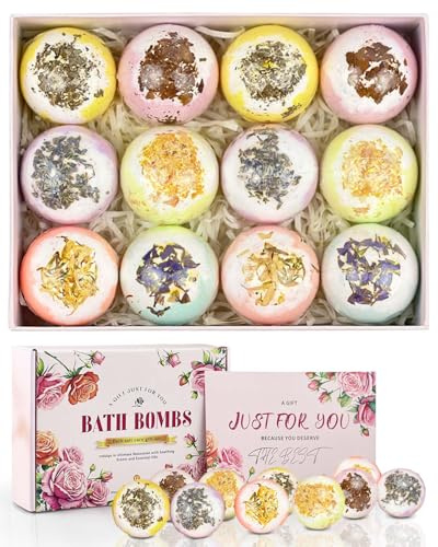 Set regalo per bombe da bagno, 12 pezzi, 6 profumi floreali sacri, oli essenziali naturali biologici, 80 g di sali da bagno, bombole da doccia, godetevi la pelle spa idratante, regalo caldo per lui
