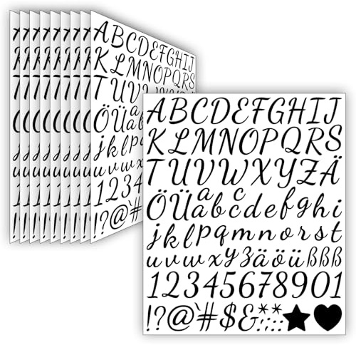 10 Blätter Buchstaben Aufkleber (2.5 cm),930 Stücke Selbstklebende Aufkleber Vinyl Buchstaben Zahlen,Wasserfester Sticker für Postfach,Scrapbooking,Adressnummer,DIY Handwerk (Schwarz)