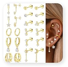 Adramata Ohrringe Gold Set Hypoallergen Chirurgenstahl Ohrringe für Damen Flatback Medizinische Ohrstecker Set Klein Ohrring Creolen Gold Silber Knorpel Conch Tragus Helix Piercing Or