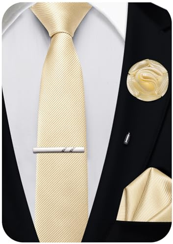 Ailisus Schmale Krawatte und Einstecktuch, einfarbig, 6 cm, klassische, schmale Krawatten für Herren, handliche Anstecknadel, Krawattenklammer, Set, formelle Hochzeit, Party