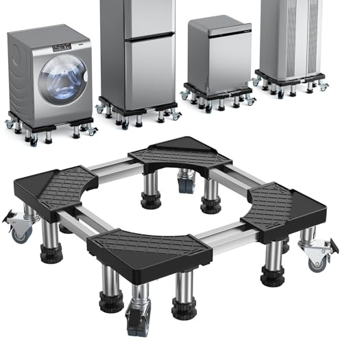 DEWEL Base de Réfrigérateur Machine à Laver Réglable Support Charge Maximale 500KG Longueur Réduction du Brit Effec,Adjustable 54.5-67 cm, 14 cm, Noir