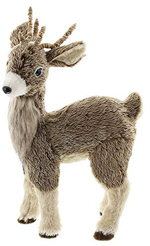 Dekoleidenschaft Figurine de renne avec fourrure synthétique, 49 cm de haut, animal décoratif, décoration de Noël debout, grande figurine décorative
