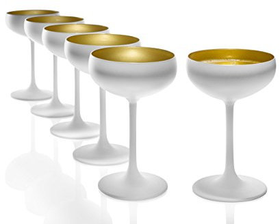 Stölzle Lausitz Coppe Champagne Elements Bianco/Oro Set 6 Bicchieri – 230 ml – Calici Eleganti in Cristallo Senza Piombo – Per Champagne e Prosecco – Lavabili in Lavastoviglie e Resistenti agli Urti