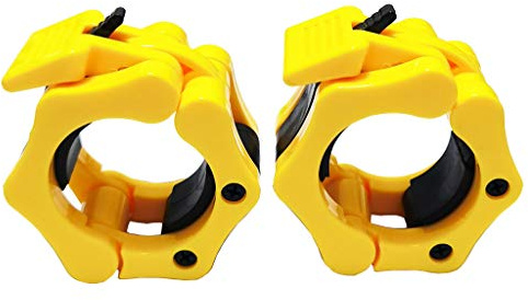 qibylift Olympic Barbell Clips Weightlifting Collars 2 Inch Clamps，Locking Weight Clips, Lockdown Weight Clamps for Workout Weightlifting Fitness Training (Yellow)