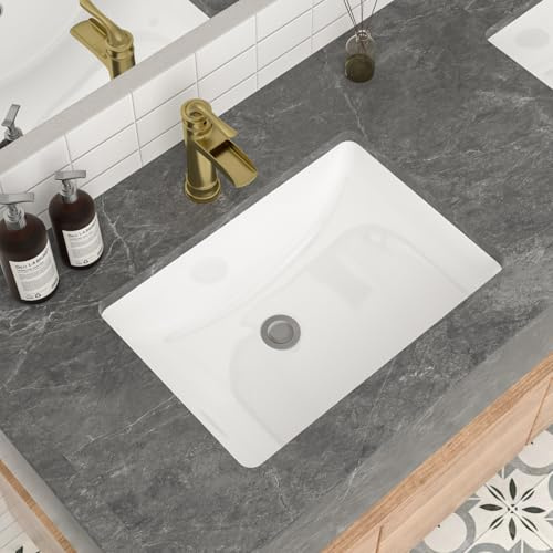 Mocoloo Lavello da bagno sottotop 50,8 x 35,6 cm rettangolare in ceramica bianca lavello da bagno da 20 pollici con lati verticali e scarico a troppopieno in porcellana lavelli rettangolari sottopiano