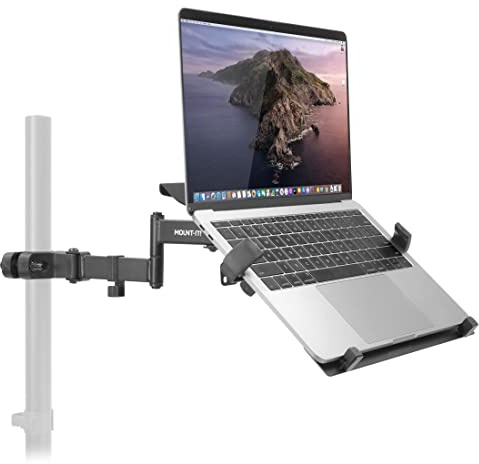 Mount-It! Laptop Pole Mount Tray | Full Motion Laptop Mount Fits Up to 15.6 Laptops | Universal Adjustable Steel Notebook Stand for Add On to Monitor Mounts