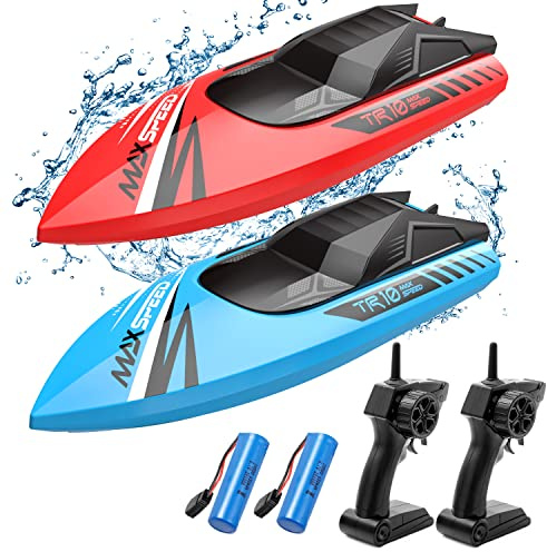 TOLLCY RC Boats for Kids 2Pack, Fast Remote Control Boat for Pools Lakes River, 2.4 GHz Racing Boat Toys for Boys 8-12, 15KMH Fast with Rechargeable Batteries 56 Mins Long Play Time