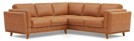 Valencia Artisan Full Leather Sofa - Pure Full Italian Nappa Leather Couch, Solid Wood Accent, Ultimate Comfort (Cognac, L-Shape Sectional)