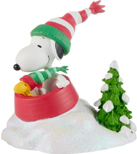 Precious Moments Peanuts “Dashing Through The Snow” Resin Christmas Figurine – Snoopy & Woodstock Winter Scene – 237408